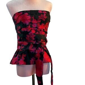 WHBM White House Bustier Strapless Jacquard Black w/ Floral Lined Peplum